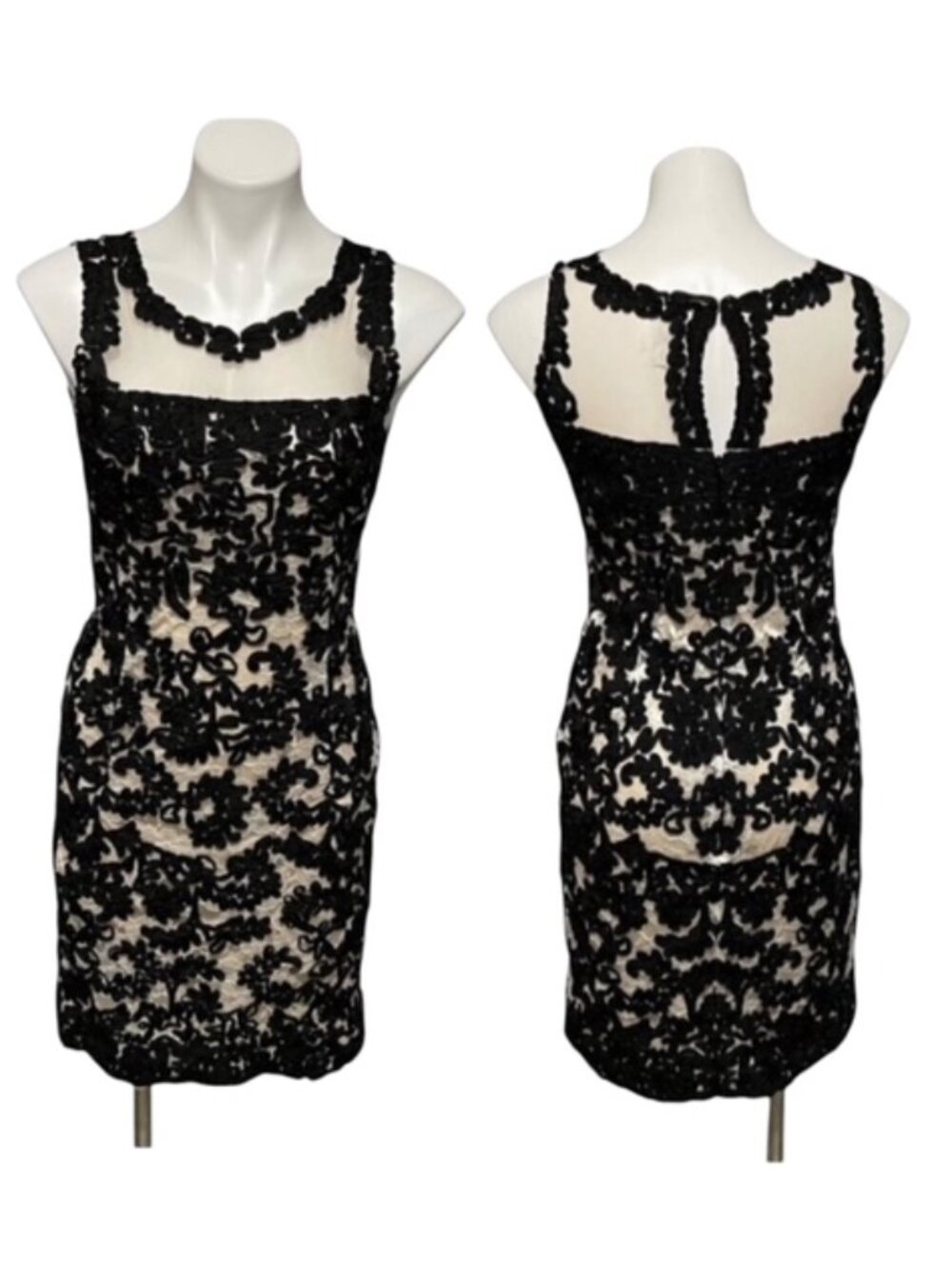Yoana Baraschi Size 6 Black Lace Sleeveless Mesh Chest Detail Cocktail Dress